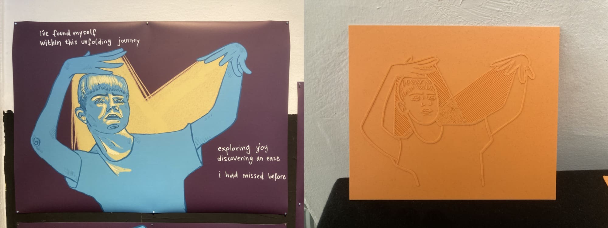 zwei Bilder nebeneinander, beide zeigen eine Person, die das Wort Licht(er) gebärdet, links als Bild, rechts als 3D-gedruckte taktile Version zum Anfassen